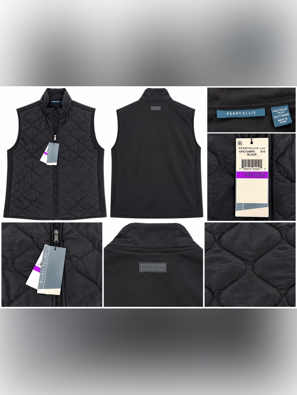 Perry Ellis Men’s XXL Black Quilted Vest Full Zip NWT Lightweight Casual